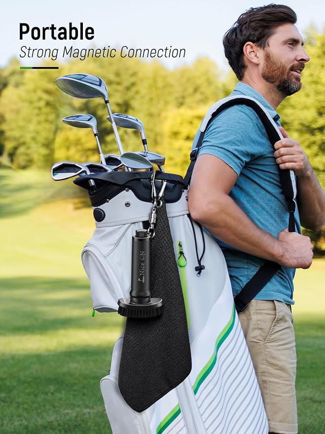 Water Golf Club Cleaner Brush with Towel, Magnetic Golf Club Brush Groove Cleaner, Golf Bag Accessories for Men Gifts