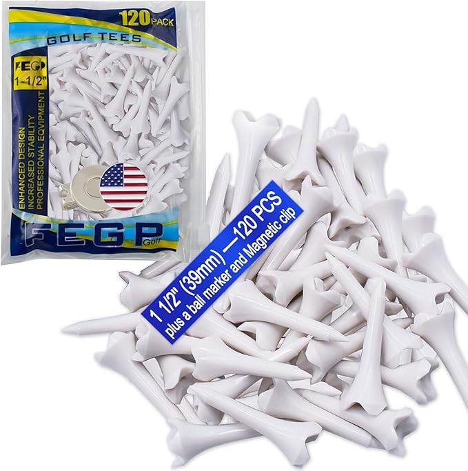 1 1/2 Inch Plastic Golf Tees,Short Tees 120 Pack-4 Prongs with Low Friction Design for Iron,Par Threes,Hybrids and Driving Range,with High Stability and Low-Friction White Golf Tees