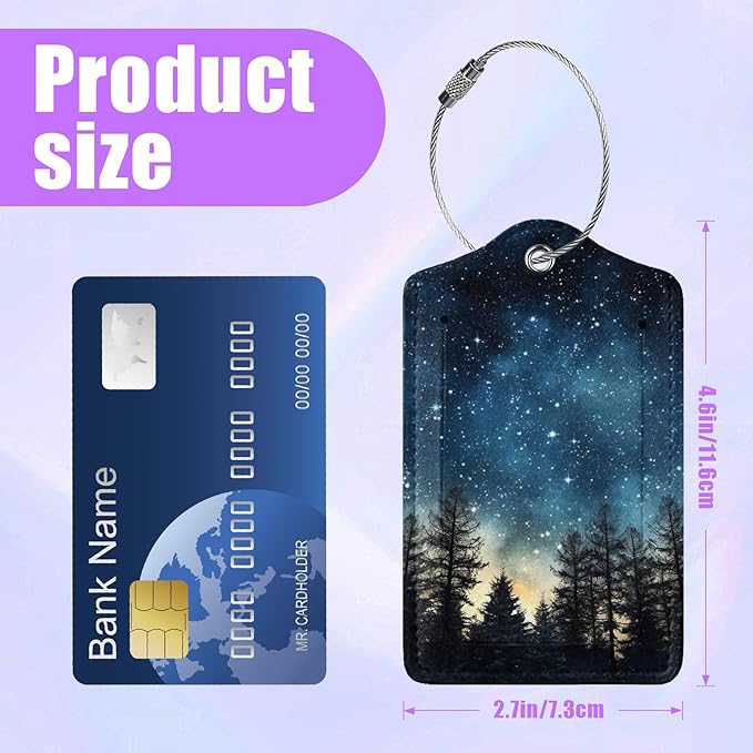 3 Pack Starry Sky Luggage Tags for Suitcase Galaxy Space PU Leather Travel Luggage Tag Privacy Cover ID Label for Women Men Baggage Backpack Handbag School Bag