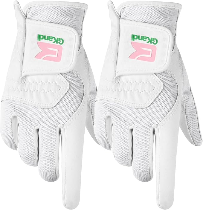 Golf Gloves Women Left Right Handed Golfer Rain Grip Hot Wet All Weather 2 Pack or 1 Pair, Womens Golf Glove Breathable Flexible Mesh for Ladies in Pink White