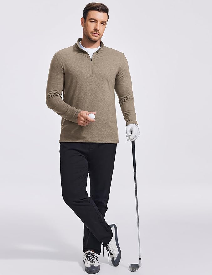 PINSPARK Men's Quarter Zip Up Pullover Mock Neck Sweatshirts Long Sleeve Golf shirts Performance Athletic Casual Workout