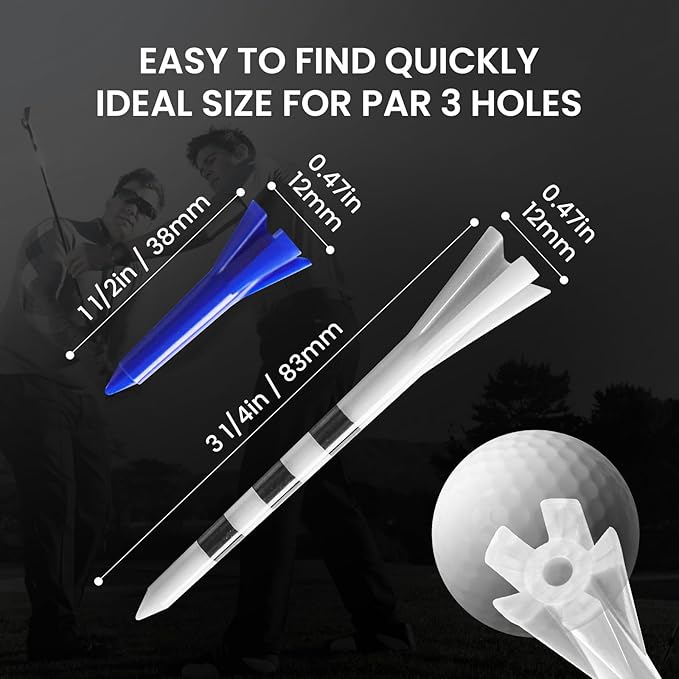 FINGER TEN Unbreakable Golf Tees Plastic 80 3 1/4" or 2 3/4" Driver Tees with 20 1 1/2" Iron Tees Assorted Pack, Low Resistance & Consistent Height Long Short Tees with Bright Colors
