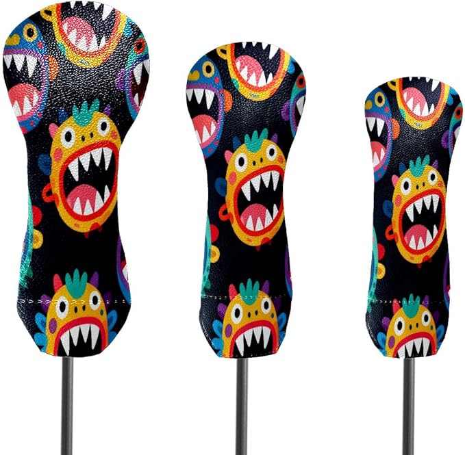3 Pack PU Leather Golf Club Head Covers - Driver, Fairway Wood & Hybrid, Funny Golf Accessories, Ideal Golf Gift Colorful Line Seashell