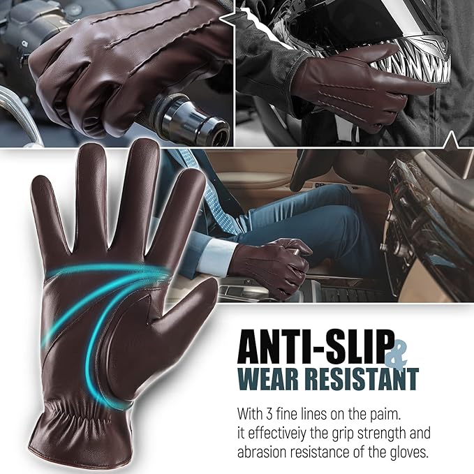 Winter Leather Gloves for Men,Touchscreen Snow Driving Gloves with Cashmere Lining for Motorcycle Driving Riding…