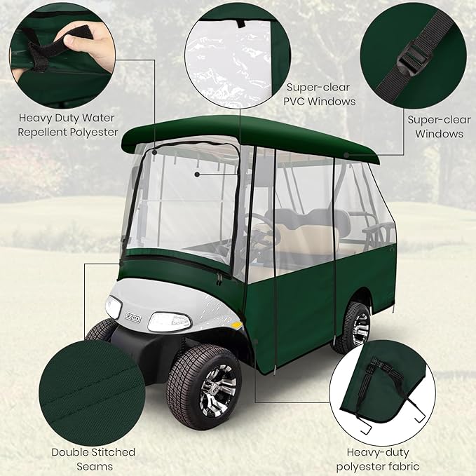 Leader Accessories 2 + 2 Person Golf Driving Enclosure Short Roof 2 Over 4 Passenger Golf Cart, Green (Green)