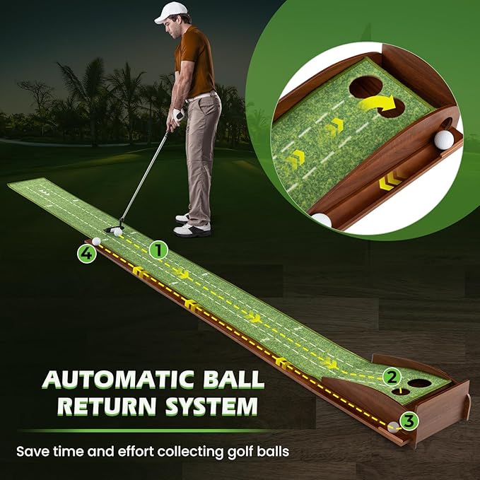 ULTIMATE Indoor/Outdoor Golf Putting Mat, Golf Putting Green w/Automatic Ball Return System, Putter Alignment Guides for Training & Practicing, Golf Practice Equipment for Home & Office