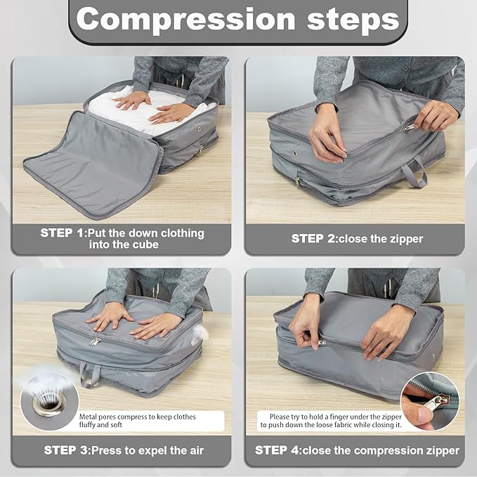 Extra Large Compression Packing Cubes for Travel Essentials, 2 Pack Expandable Travel Cubes for Packing Bags Suitcase Organizer, Grey