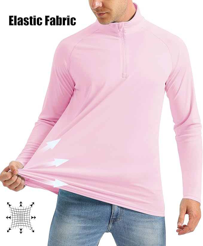 MAGCOMSEN Men's Long Sleeve Sun Shirts UPF 50+ Tees 1/4 Zip Up Fishing Running Rash Guard T-Shirts Outdoor Shirt