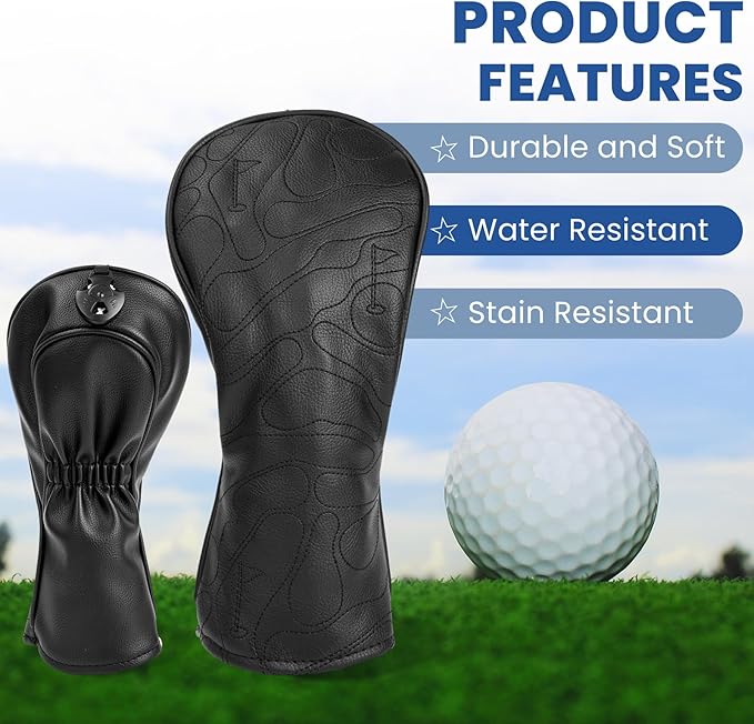 Golf Club Head Covers 3 Wood Headcover Set Premium Leather for Woods, Driver Fairway(FW) Wood Hybrid(UT) with Number Tags 4pcs & 1pcs