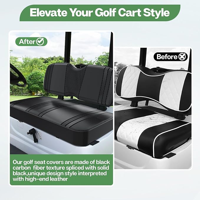 T TGBROS Golf Cart Seat Covers Fit for Yamaha Club Car EZGO Ordinary Front Rear Seat Cushion Waterproof Vinyl Leather Breathable Comfortable Replacement Black Seat Cover Anti-Scratch