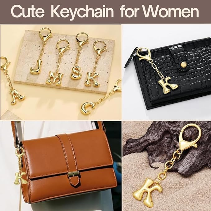 Bubble Gold Letter Bag Charms for Women, Cute Initial Keychain for Handbags, Purse Charms Birthday Christmas Gifts