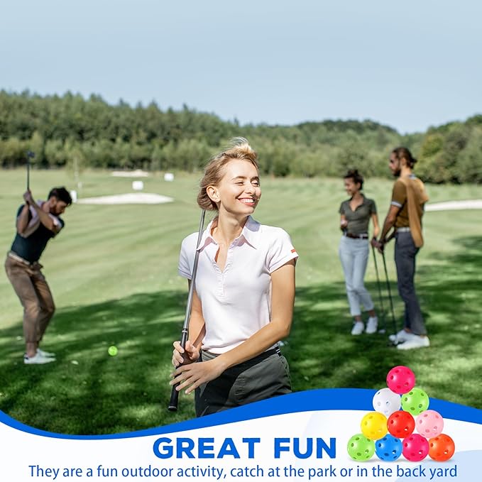 24 Pack Practice Golf Balls 42 mm Limited Flight Plastic Golf Training Airflow Hollow Ball for Driving Range Swing Practice Backyard Indoor Outdoor Home