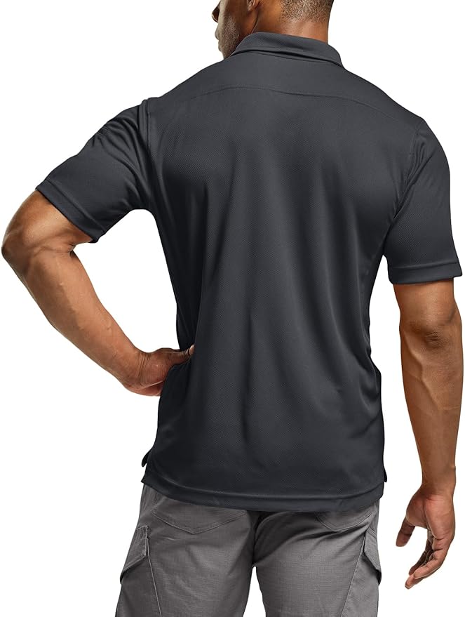 CQR Men's Polo Shirts, Tactical Short Sleeve Golf Performance Shirts, Lightweight Dry Fit UPF 50+ Pique