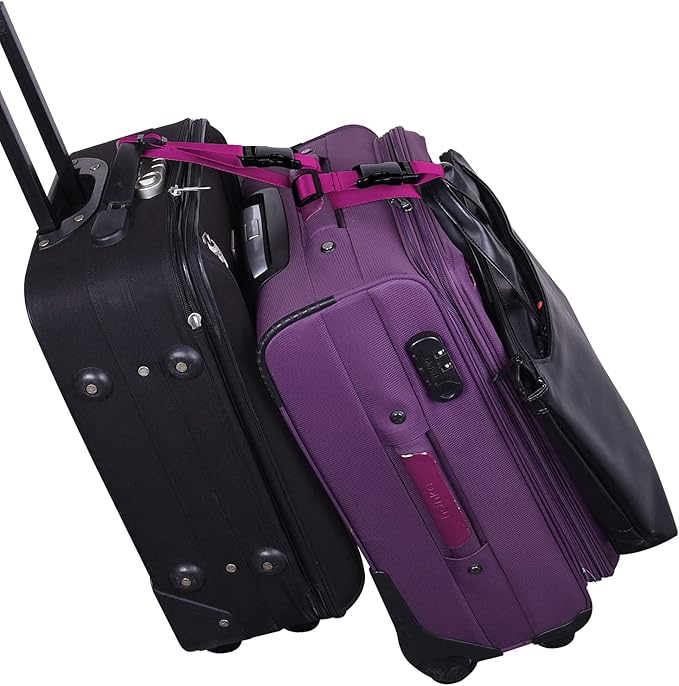 Wisdompro 2 Pcs Add a Bag Luggage Strap, Heavy Duty Adjustable Suitcase Belt Travel Attachment Travel Accessories for Connecting Your Luggage - Purple, 31 Inch