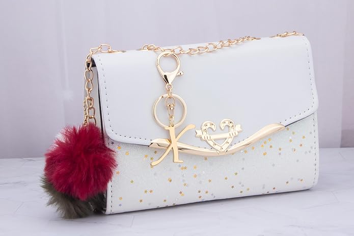 Cute Stainless Steel Gold Initial Letter Keychain for Women Girl, Charms for Key Handbag Backpack Bag, Personalized Gift