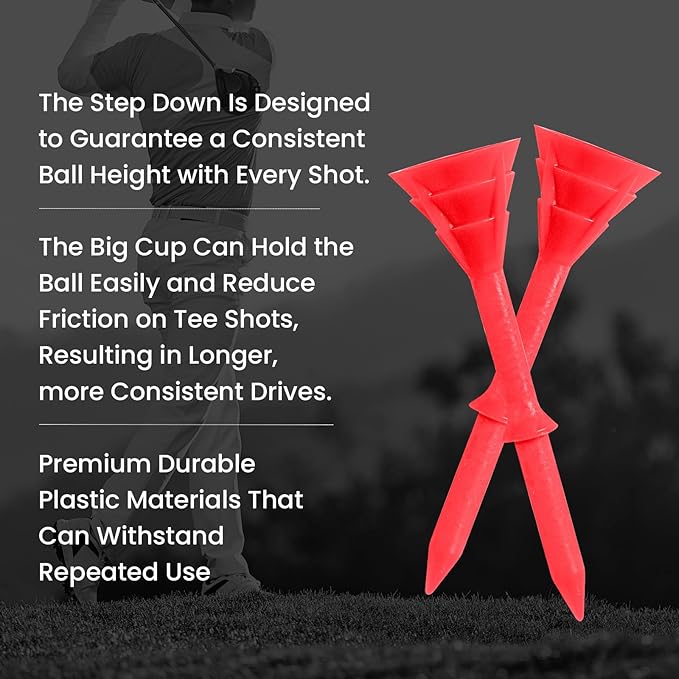 FINGER TEN Golf Tees Plastic Unbreakable 30 Tees 3 1/4 Inch and 20 More Short Tees 1 1/2 Inch with Black Golf Tee Bag, Easy to Find Value Gift Set