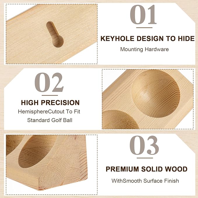 Golf Ball Display Case 6 Standard Size Wooden Wall Mount Golf Ball Stand Holder Display for Collector Sport Memorabilia Accessories Gift Office Tabletop Decor(Original Wood Color,1 Pack)