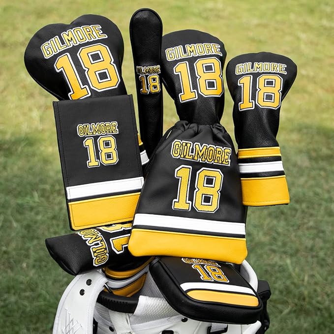 Golf Headcovers Happy Gilmore Golf Club Head Covers Advanced Embroidery Premium Leather Driver Headcover Fairway Wood Covers Hybrid Head Covers, Golf Mallet Blade Putter Cover