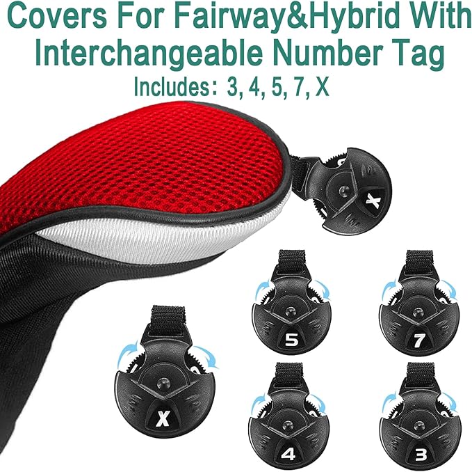 Golf Club Head Covers for Woods and Driver Hybrids Fairway Value Pack Protective Clubs Headcovers with Interchangeable No.Tags 1 3 5