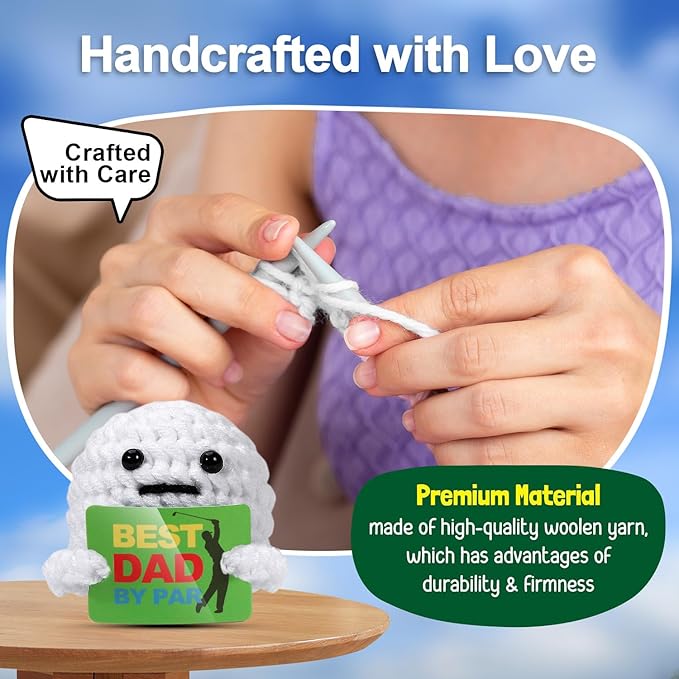 AICase Golf Gifts for Dad, Best Dad by Par, Funny Father's Day Christmas Birthday Crochet Golf Ball Presents Gag Gift Ideas Cool Stuff for Men Golfers Daddy Father Papa from Daughter Son