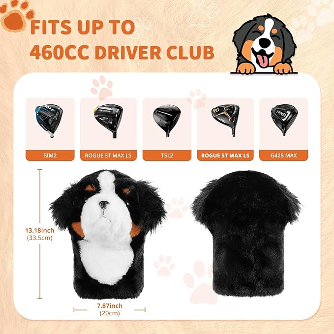 Craftsman Golf Golden Retriever Yorkshire Terrier Bernese Mountain Dog Border Collie Soft Cute Soft Plush Animal Driver Wood Headcover Head Cover Travel Protector Gifts for Men Women