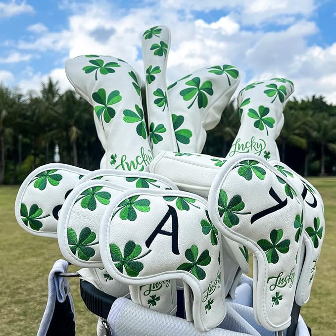 Golf Headcovers Live Lucky Golf Driver Covers Advanced Embroidery Fairway Wood Covers Hybrid Covers Mallet Blade Putter Head Covers Premium Leather Shamrock Golf Club Covers
