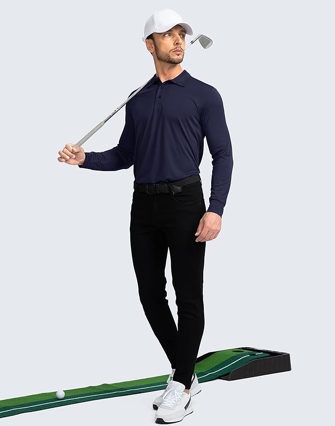 Men's Polo Shirt Long Sleeve Golf Shirts Lightweight UPF 50+ Sun Protection Cool Shirts for Men Work Fishing Outdoor