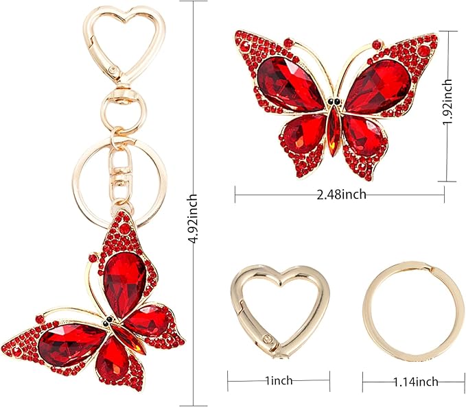 Weixiltc Charm Keychain for Women, Cute Heart Key Chain with Diamond Butterfly Pendant, Lovely Bag & Purse Keyring Accessory
