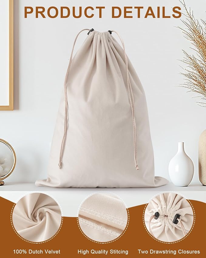 FantasyLife Shoe Bags for Travel, Washable Dust Bags for Storage & Packing, Flannel Shoe Pouch with Drawstring Closure for Purses, Handbags, Shoes & Toys (2, Beige)