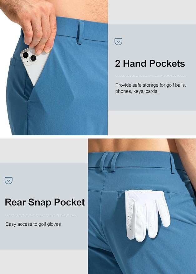 Pudolla Men's Golf Pants Stretch Work Dress Comfy Pants 30"/32"/34" Lightweight Quick Dry Casual Slacks Trousers with Pockets