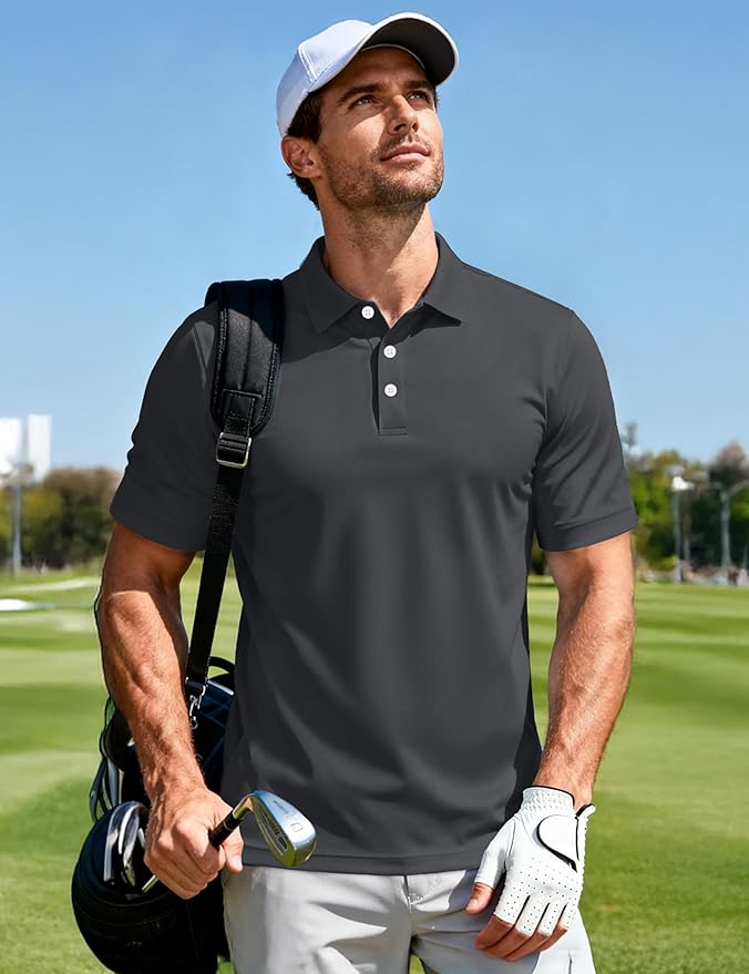 MAGCOMSEN Men's Polo Shirts 3 Buttons Casual Work T Shirts Quick Dry Short Sleeve Golf Shirt Pique Jersey Outdoor Performance