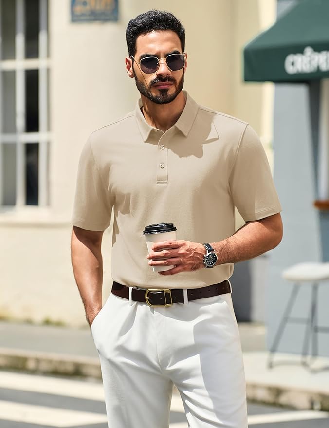 TACVASEN Mens Polo Shirts Short Sleeve Pique 3 Buttons Golf Polo Cooling Performance Moisture Wicking Shirt