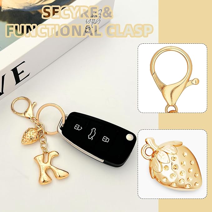 Gold Bubble Heart, Cherry, Bow & More Designs Letter Initial Keychain Bag Charms – Cute Purse Charms for Handbags