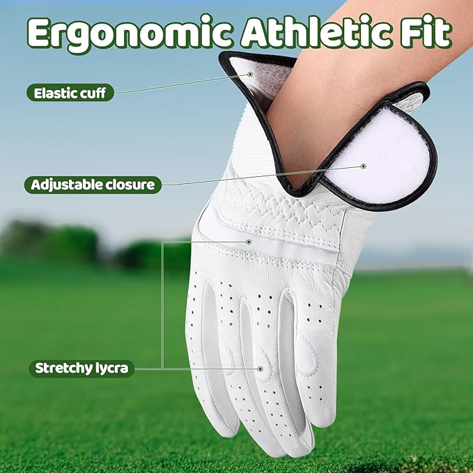 Braventure Breathable Kids Golf Glove: Age 5-13 Youth Leather Golf Glove with Golf Tees, Divot Tool & Gift Box for Boys Girls
