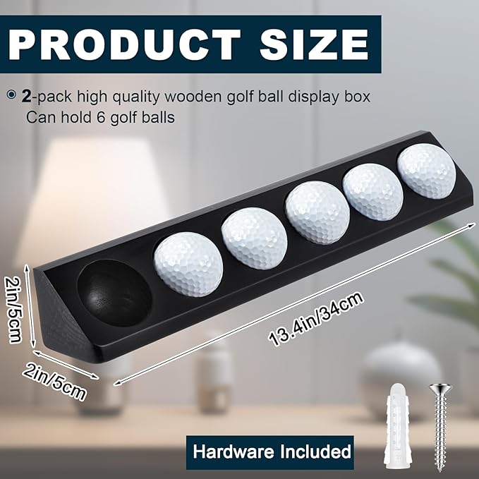 Golf Ball Display Case 6 Standard Size Wooden Wall Mount Golf Ball Stand Holder Display for Collector Sport Memorabilia Accessories Gift Office Tabletop Decor(Black,1 Pack)