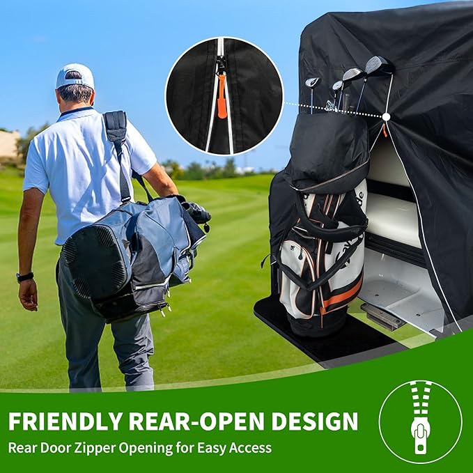 Tecoom Golf Cart Enclosure 2/4/6 Passenger, Golf Rain Cover 600D Waterproof Snowproof, Door Zippers, Clear Windows and Windproof Hooks, Universal Fit for EZGO, Yamaha, Club Car
