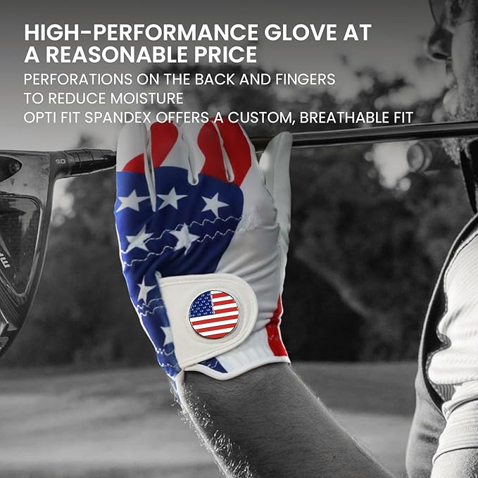 FINGER TEN Golf Gloves Men Right Handed Golfer Left Hand with Ball Marker 2 Pack Leather Breathable Comfortable Weathersof Grip Size Small Medium ML Large XL