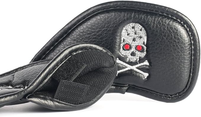 SEACLOUD 10Pcs Golf Skull Thick Synthetic Leather Iron Head Covers for Golf Iron Club Head Protectors