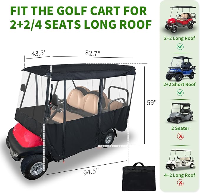 Tecoom Golf Cart Enclosure 2/4/6 Passenger, Golf Rain Cover 600D Waterproof Snowproof, Door Zippers, Clear Windows and Windproof Hooks, Universal Fit for EZGO, Yamaha, Club Car