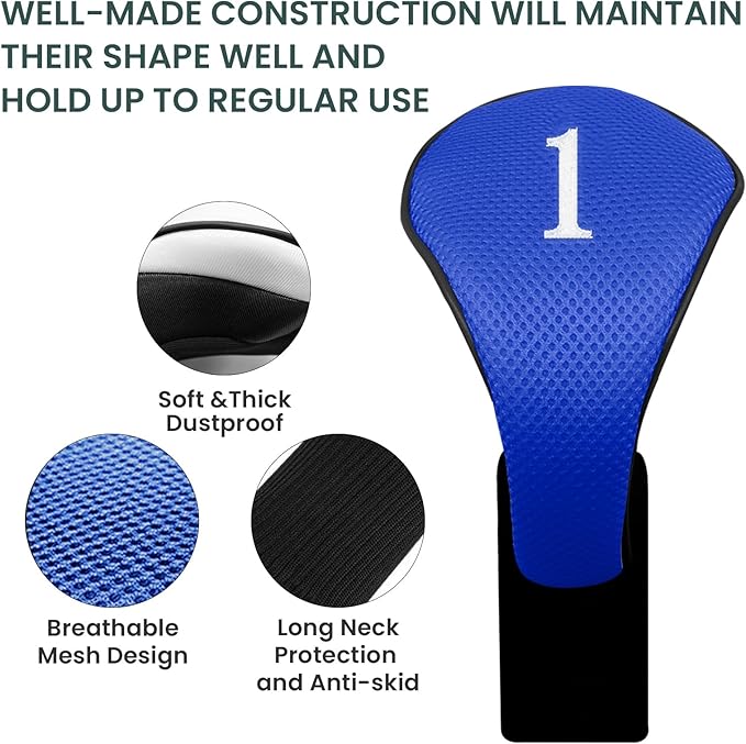 FINGER TEN Golf Club Head Covers Woods Driver Fairway Hybrid 3/4/5 Set, Headcovers Men 1 3 5 7 X Interchangeable Number Tag, Fit All Wood Clubs