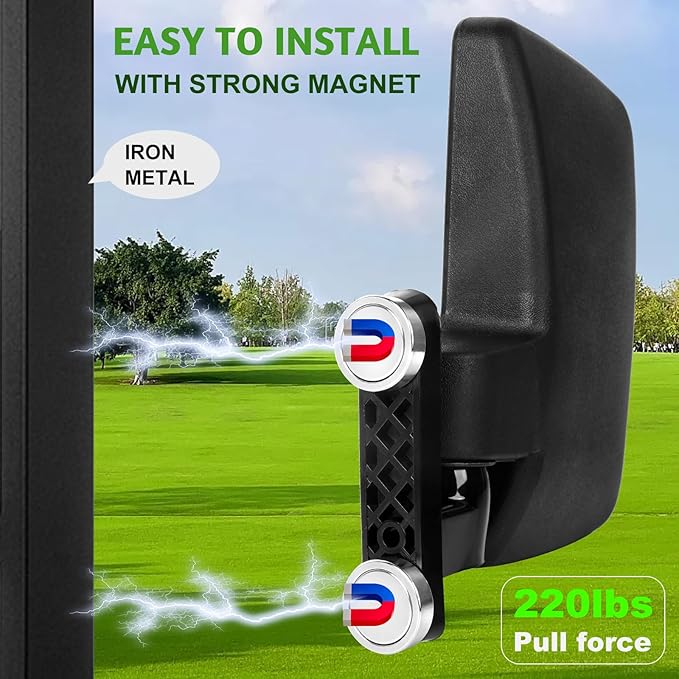 No Drilling Golf Cart Side Mirrors for EZGO Club Car Yamaha, Strong Magnetic HD Shatterproof Side View Golf Cart Mirrors, 2 Pack