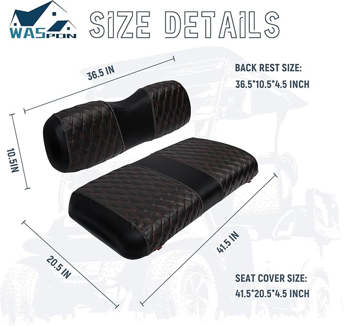 Golf Cart Vinyl Replacement Seat Covers fits EZGO TXT1994-2013, Diamond Front Seat Cover Black Stitching Durable Breathable & Easy to Clean