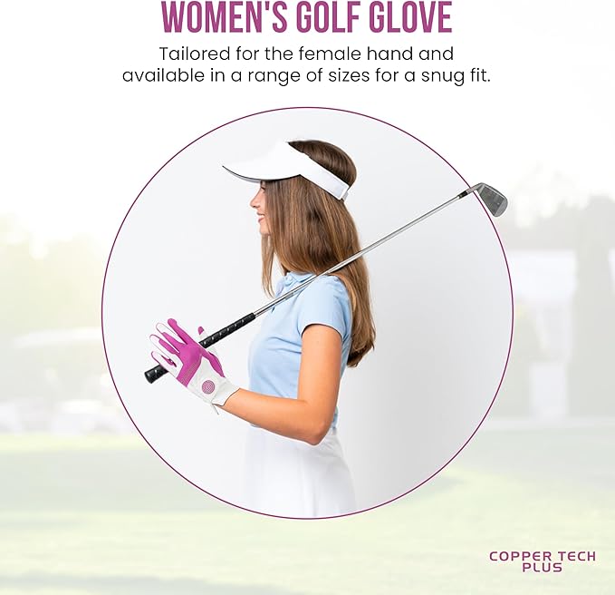 Women’s Golf Glove – White/Fuchsia – Copper Infused Compression for Arthritis Relief, Non-Slip Silicone Grip – USGA Approved, 1 Pack