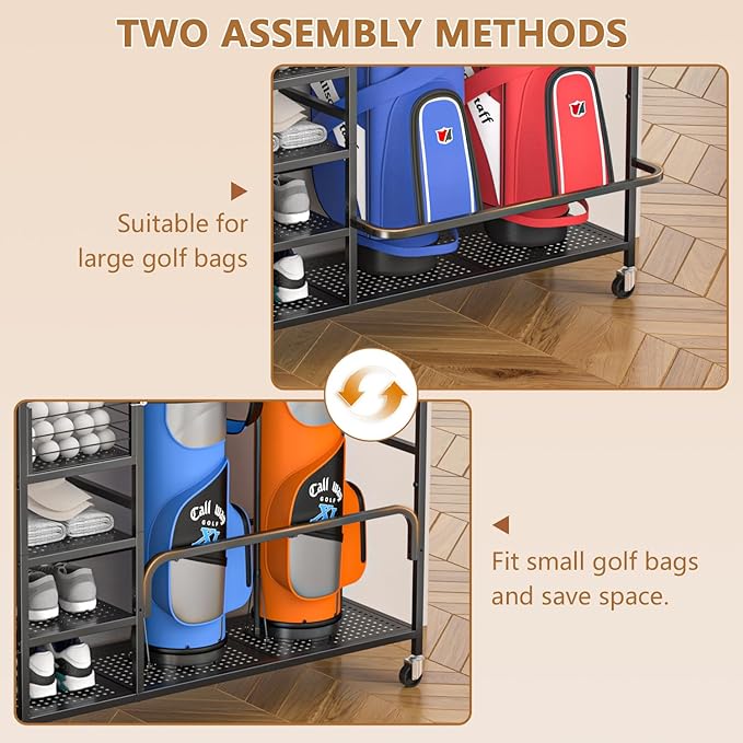 Golf Bag Storage, Big Capacity Golf Bag Organizer for Golf Bag and Equipment Accessories, Golf Organizer for Garage, Home or Club,Extra Storage Rack for Golf Clubs,Black