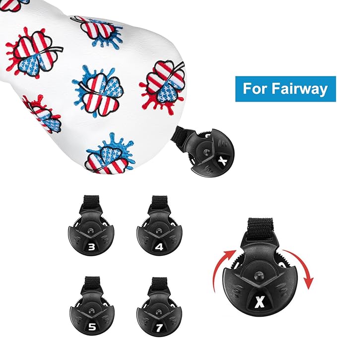 Golf Club Head Covers for Driver Cover, Fairway Wood Cover Hybrid Head Cover, USA Style Premium Leather Golf Headcovers Fits Golf DF3 Putter, Blade Putter Cover, Fits Most of Golf Club Covers