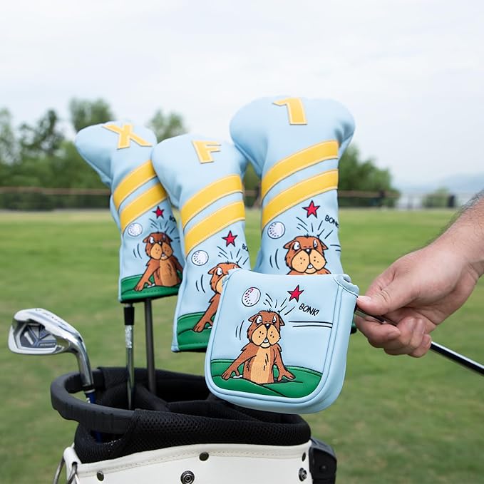 Golf Club Headcover for Driver Covers, Fairway Wood Covers, Hybrid Covers Gopher Style Premium Leather 3 Wood Headcover Set with Interchangeable No. Tags Golf Club Covers