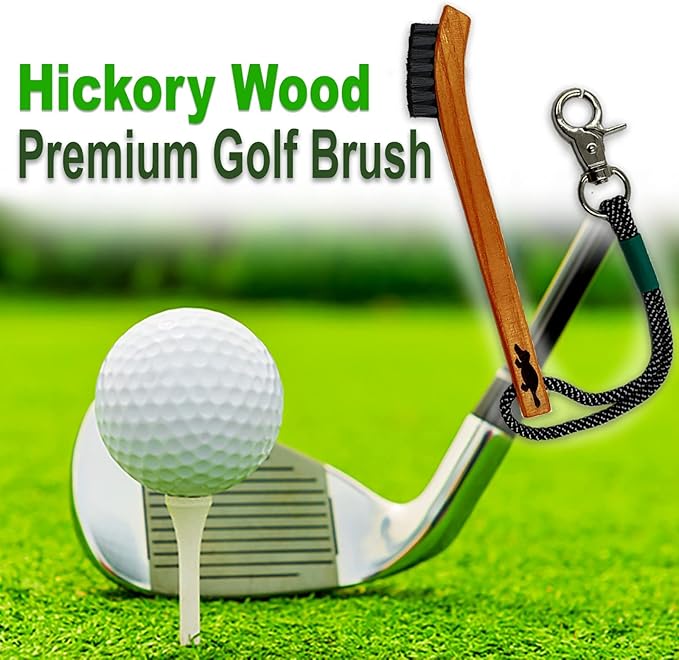 Platypus Golf Co. Hickory Wood Golf Club Brush & Non-Slip Groove Cleaner with Stiff Nylon Bristles, Paracord Rope & Stainless Steel Metal Clip, for Cleaning Grooves on Clubs, Fits Any Golfer's Bag