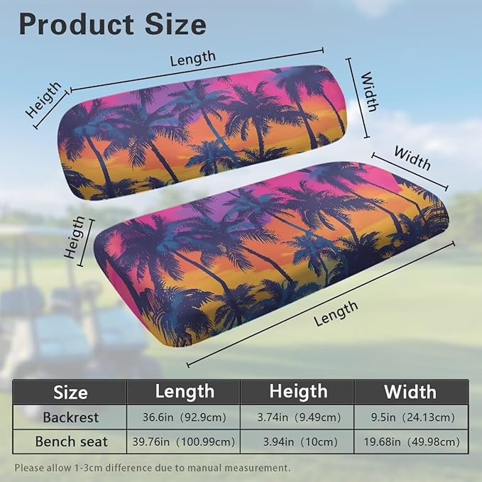 Golf Cart Seat Covers, Universal Fit & Nonskid Bottom Fits for Club Car 2 Person Seats Golf Carts