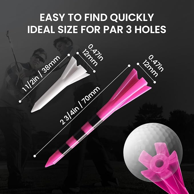 FINGER TEN Unbreakable Golf Tees Plastic 80 3 1/4" or 2 3/4" Driver Tees with 20 1 1/2" Iron Tees Assorted Pack, Low Resistance & Consistent Height Long Short Tees with Bright Colors