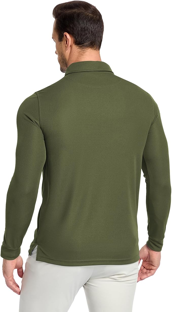 Men's Long Sleeve Polo Shirts 3 Button Down with Pocket Classic Golf Breathable Solid Color Designed Collared Casual Tee